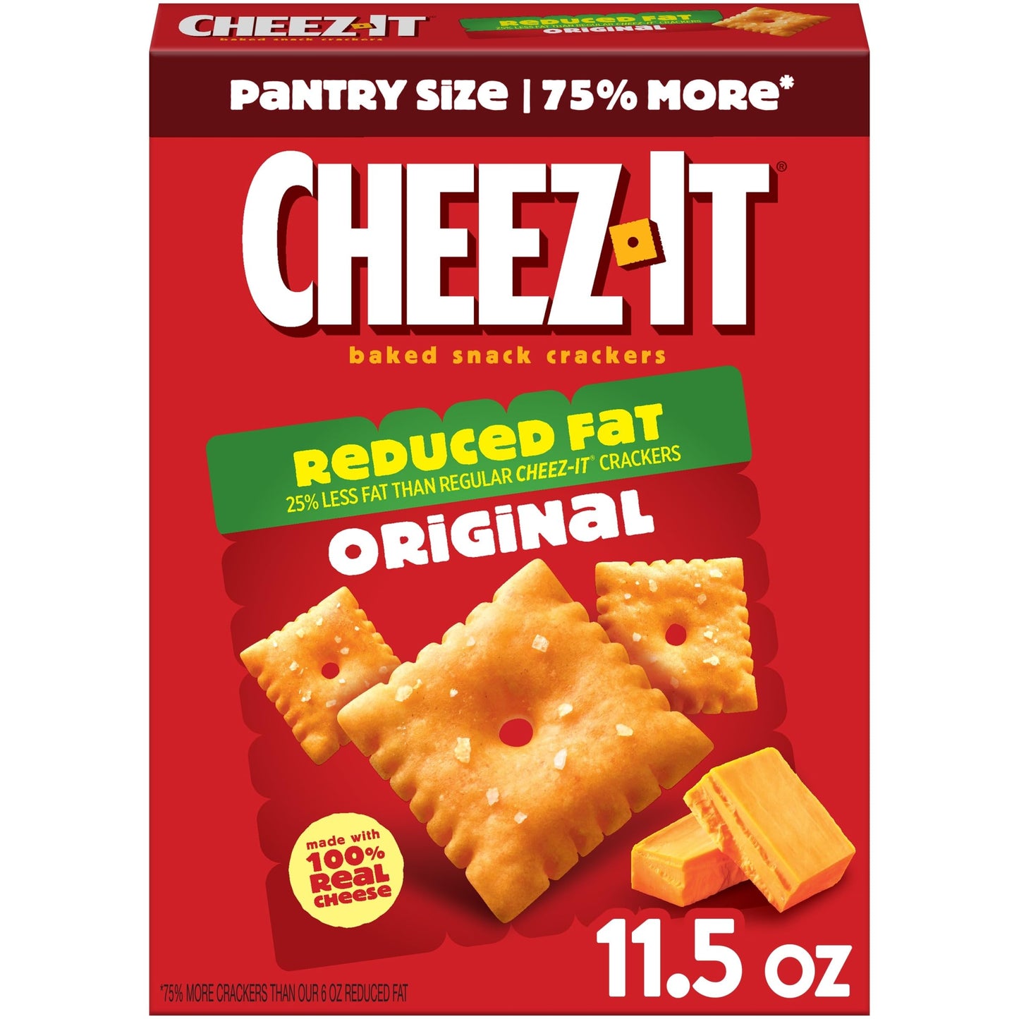 Cheez-It, Baked Snack Cheese Crackers, Reduced Fat Original, Made with 100% Real Cheese, 11.5oz Box