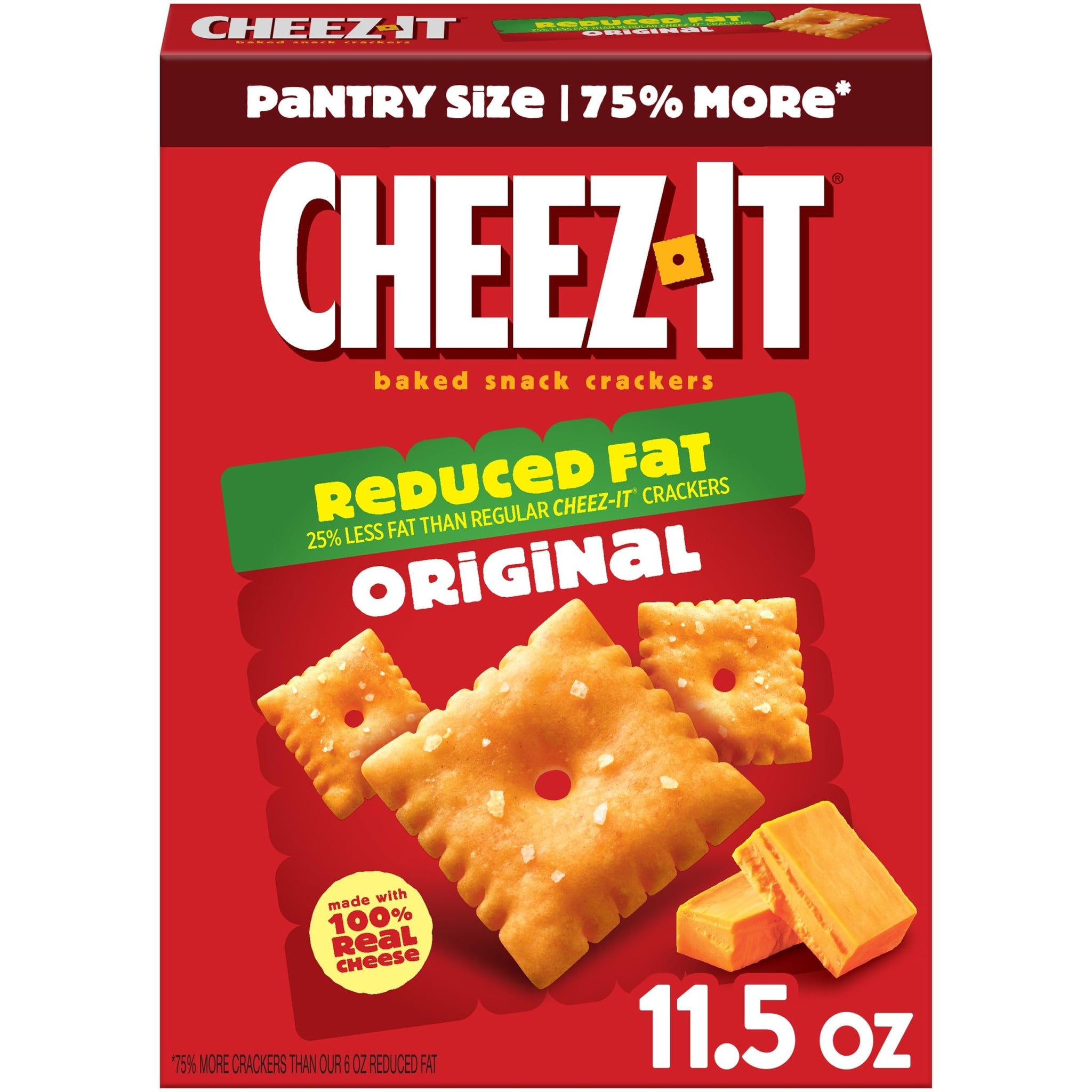 Cheez-It, Baked Snack Cheese Crackers, Reduced Fat Original, Made with 100% Real Cheese, 11.5oz Box