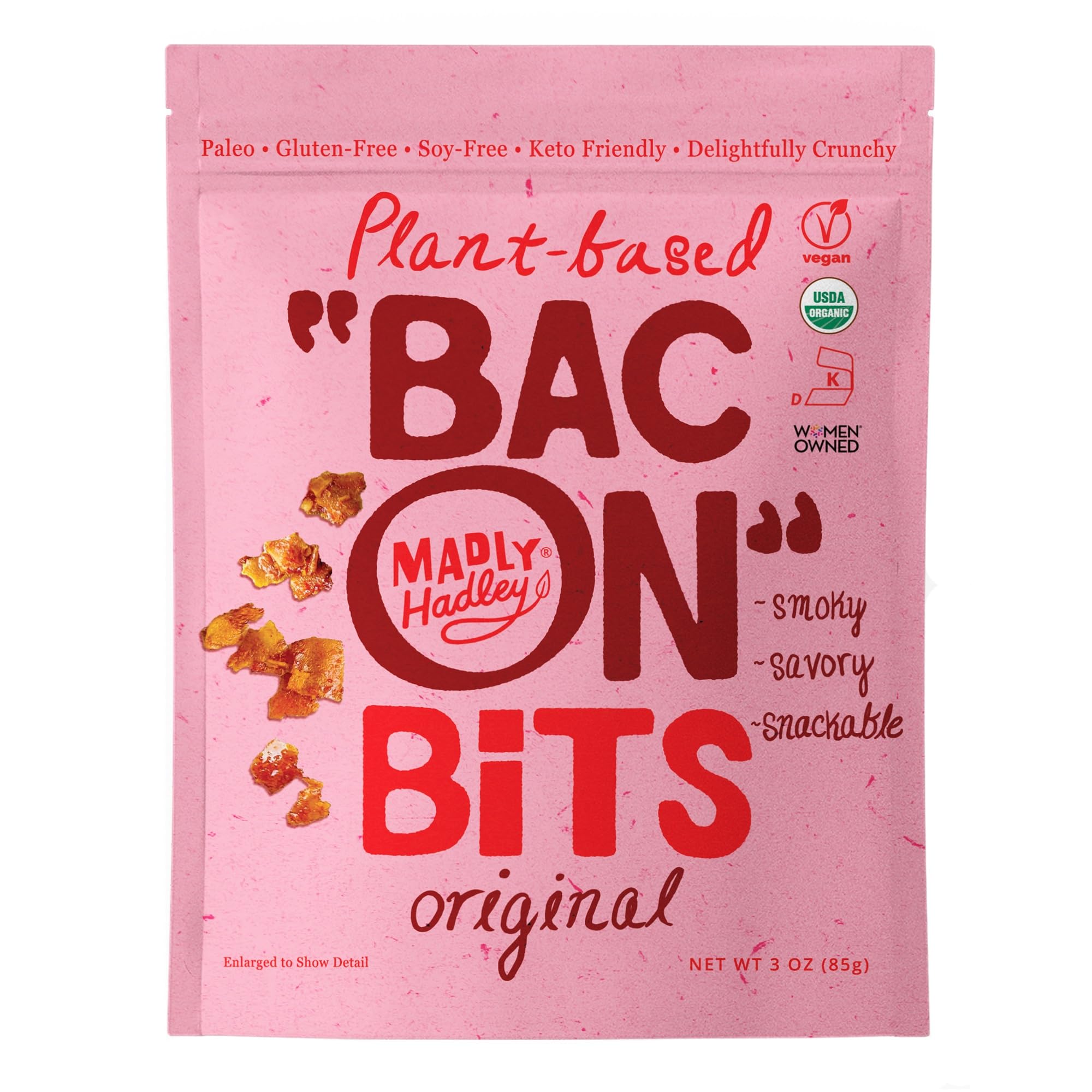 Madly Hadley Plant-Based Bacon Bits -Organic, Healthy Vegan Snack, Crunchy Topper, Keto-Friendly, Gluten-Free Topping for Salads, Pasta and Pizza
