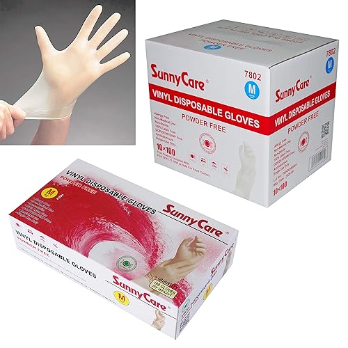 SunnyCare #7802 1000/1cases Vinyl Disposable Gloves Powder Free (Latex Nitrile Free) Medium