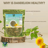 Dandelion Leaf (Diente de León) - Taraxacum Officinale, Loose Cut Herbal Tea, Non-GMO, Plant-Based Botanical, Resealable Bag, 4 oz