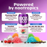 Focus Factor Energy Drink - 12 x 355ml Cans (Rainbow Shaved Ice Flavor) - with Focus + Energy - Lightly Carbonated, Sugar Free, Low Calorie