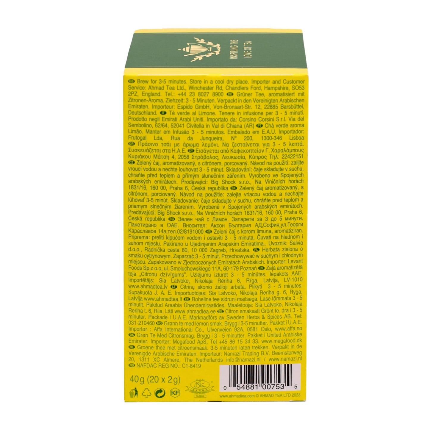 English Teas, "Lemon Green Tea" - Tagged & Aluminium Foil Enveloped Teabags