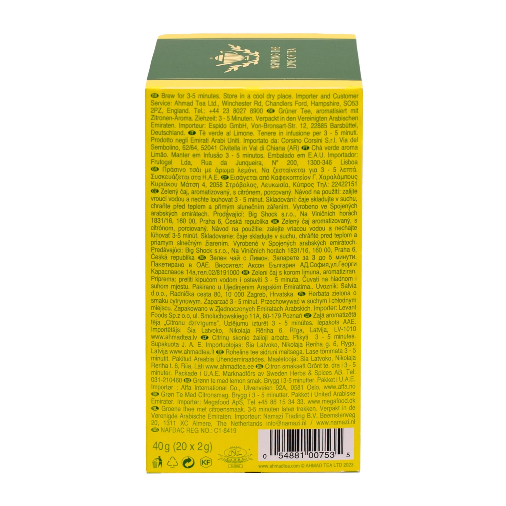 English Teas, "Lemon Green Tea" - Tagged & Aluminium Foil Enveloped Teabags