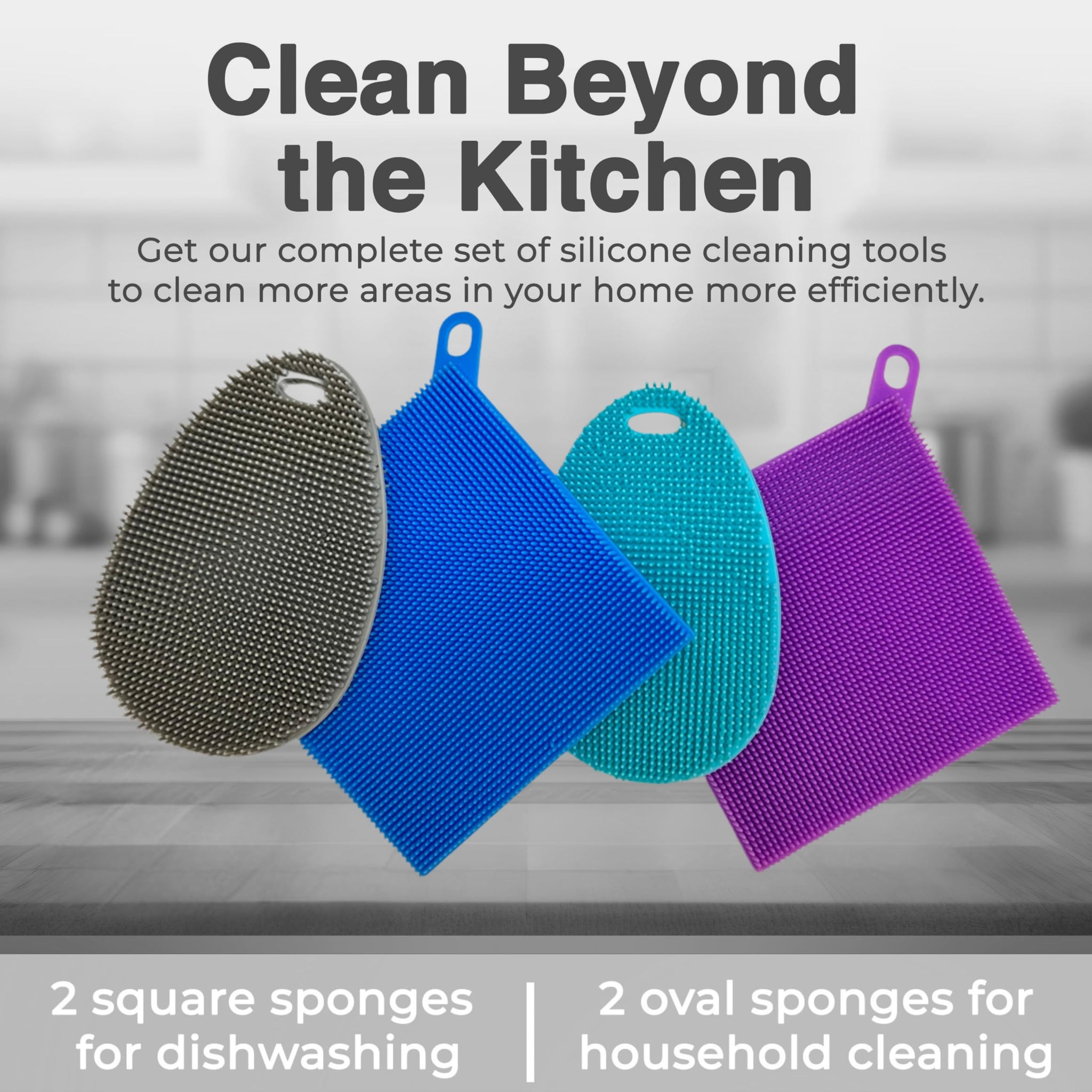 Asiopphire Silicone Sponges for Dishes - 4 Pack Dual-Sided Dish Scrubber - Food Grade, BPA Free Silicone Sponge & Housecleaning