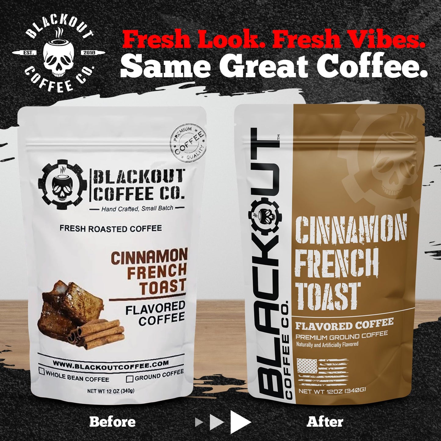 Blackout Coffee Cinnamon French Toast Flavored Ground Coffee - Medium Roast, Smooth Taste, Guilt-Free Indulgence - Freshly Roasted 12oz Pouch