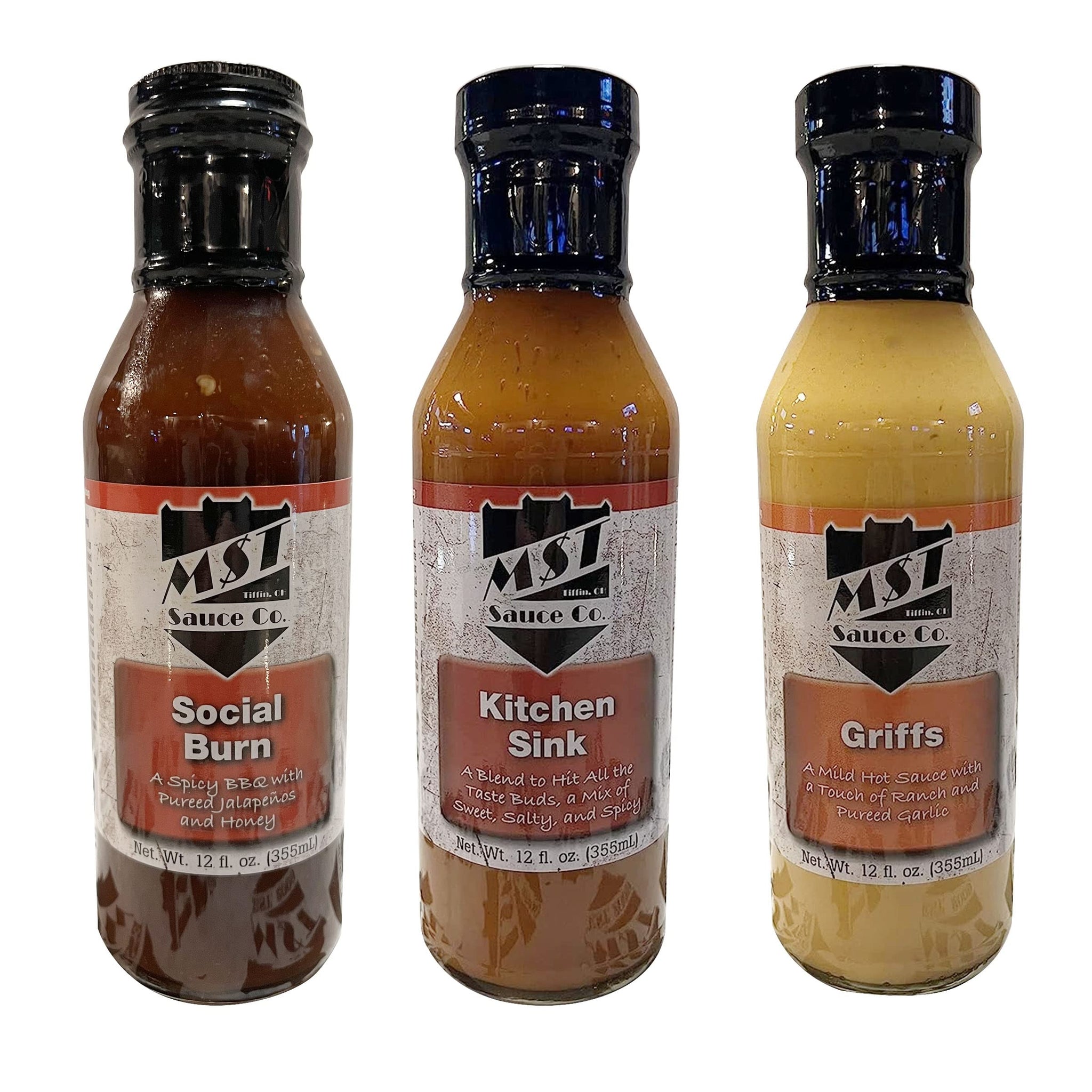 MST Sauce Co. 3 Pack Bundles (Social Burn, Kitchen Sink, Griffs) Madison Street Tavern Social Burn Wing Sauce, Kitchen Sink Wing Sauce, Griffs Buffalo