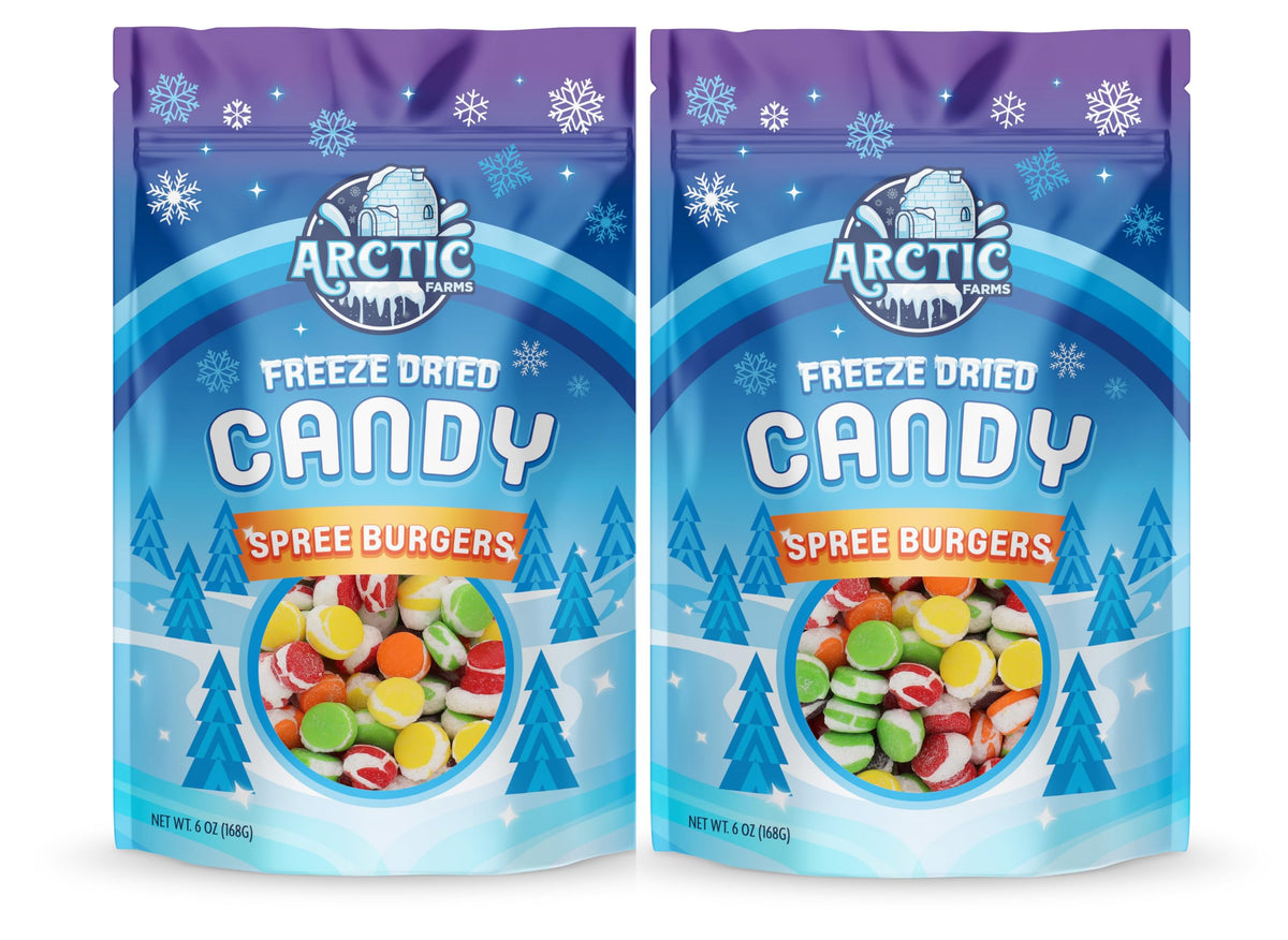 Arctic Farms Freeze Dried Candy Spree Burgers Candies 6oz Bagged and Boxed (Pack of 2)