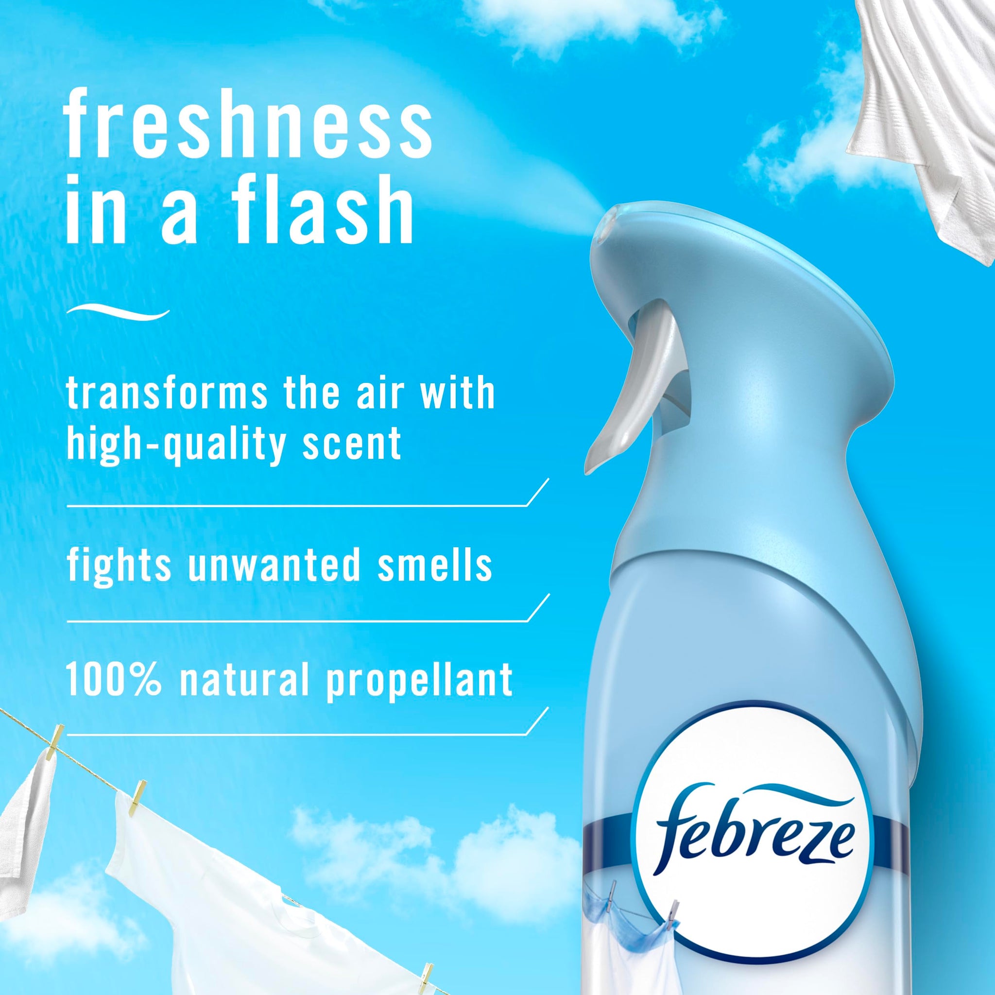 Febreze Air Mist Air Freshener Spray, Odor-Fighting Room Spray, Air Fresheners for Home and Bathroom and Kitchen, Aerosol Can, Linen & Sky Scent