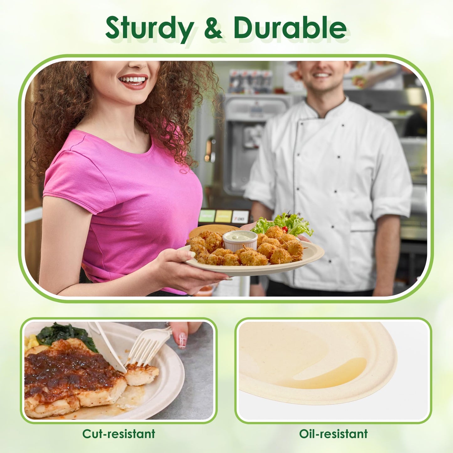 FEHHTO Compostable Oval Paper Plates, 12.5Inch 25Pack Disposable Heavy Duty Bagasse Platters Eco-Friendly Biodegradable Sugarcane Plates for BBQ