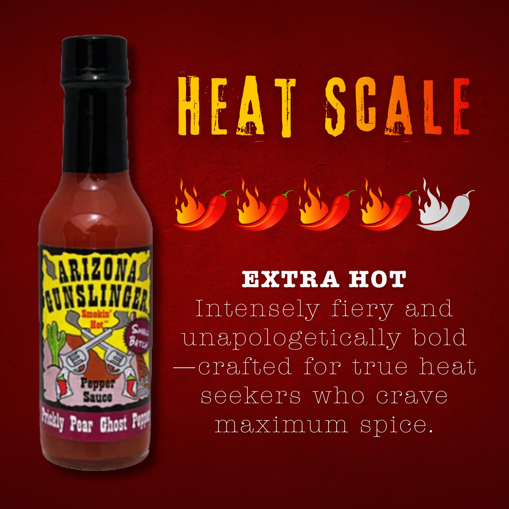 Arizona Gunslinger Prickly Pear Ghost Pepper Hot Sauce - Sweet Chili & 2x Spicy Super Hot Sauce with Ghost Chili and Prickly Pear Flavor for Extreme