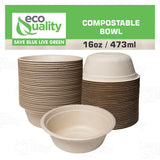 EcoQuality [25 Pack 16 oz Compostable Paper Bowls Heavy-Duty Disposable Bowls, Eco-Friendly Natural Bagasse Unbleached, Hot or Cold Use, 100%