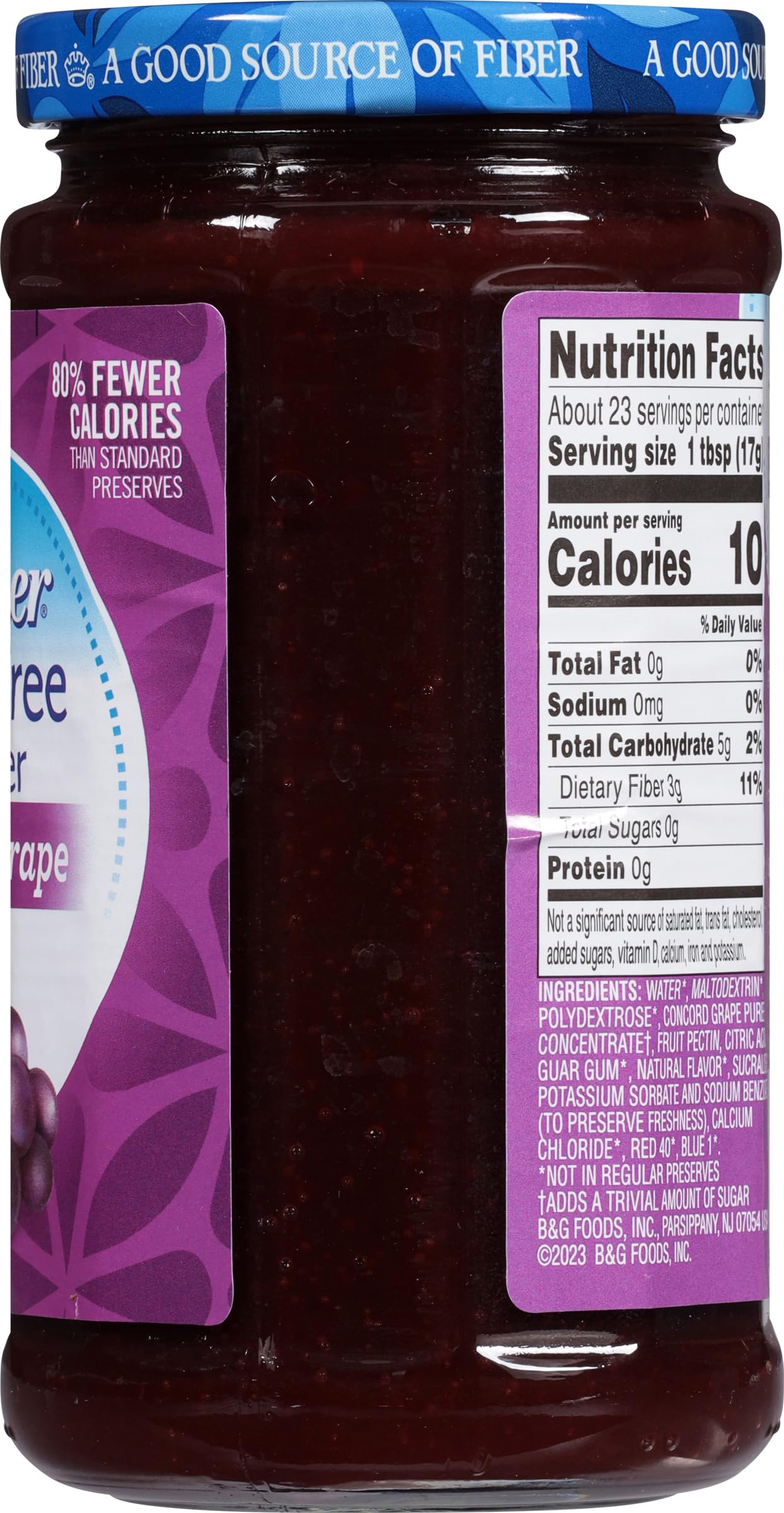 Polaner Sugar Free with Fiber, Grape Jam, 13.5 Ounce