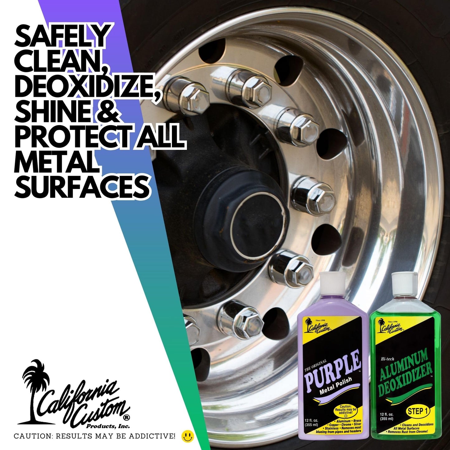 CALIFORNIA CUSTOM - Purple Metal Polish & Aluminum Deoxidizer Kit, No Silicone, Body Shop Safe, Great for Aluminum, Brass, Copper, Chrome, Silver