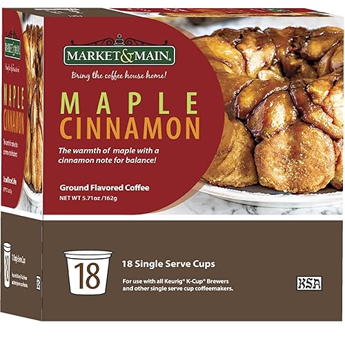 Market & Main OneCup, Maple Cinnamon, Flavored Coffee, Compatible with Keurig K-cup Brewers, 18 Count