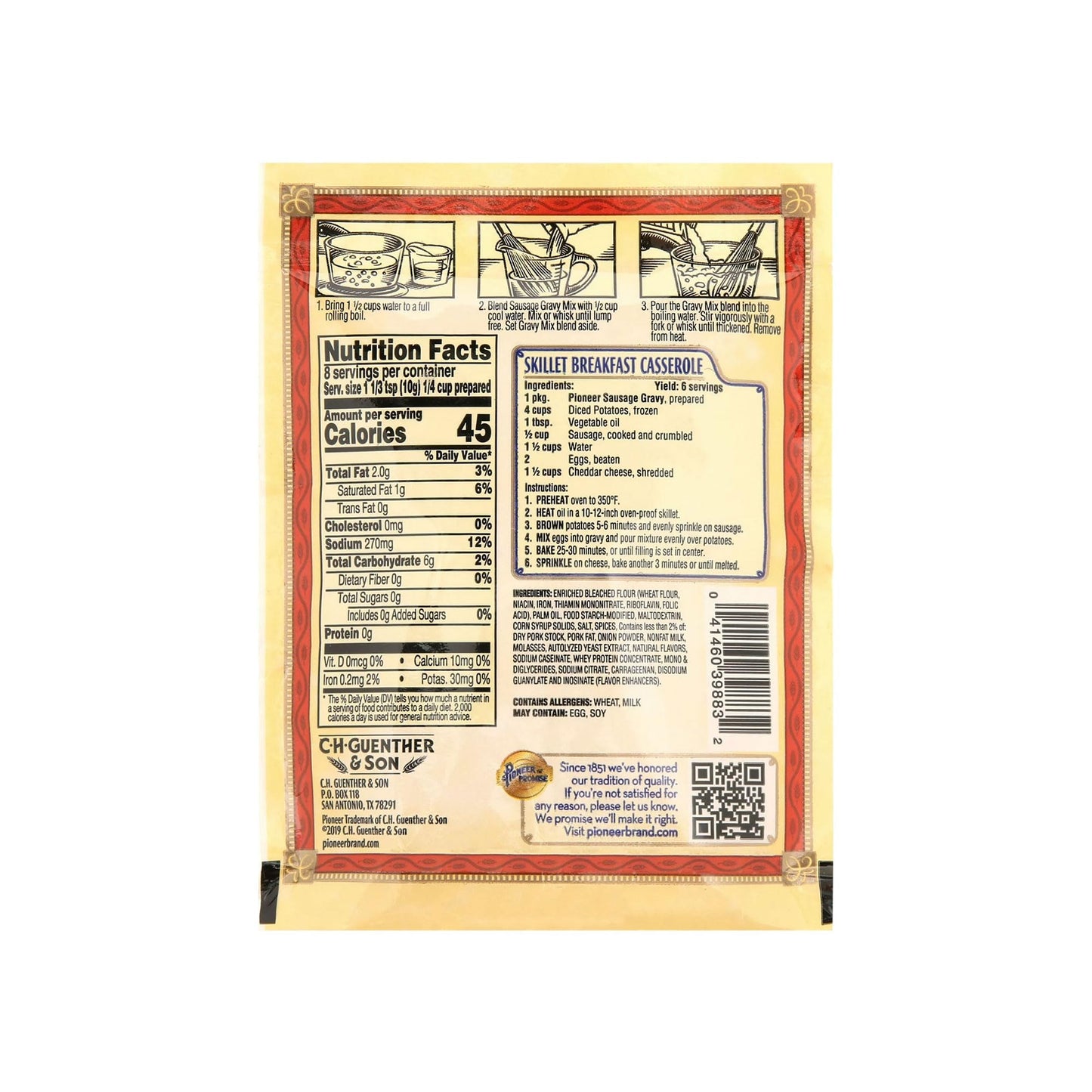 Pioneer Brand Country Gravy Mix, Sausage, 2.75 oz