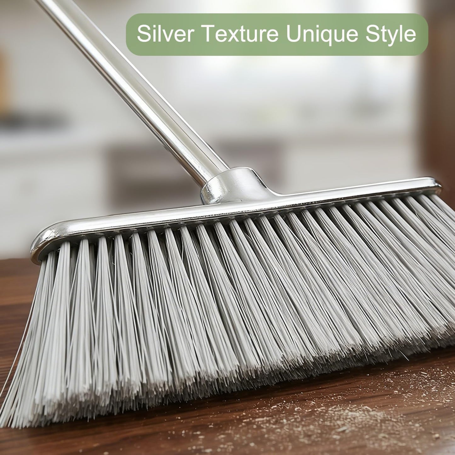 GLOHOO Indoor Soft Bristles Angle Sweeping Broom with Long Handle for Kitchen Hardwood Floor Cleaning