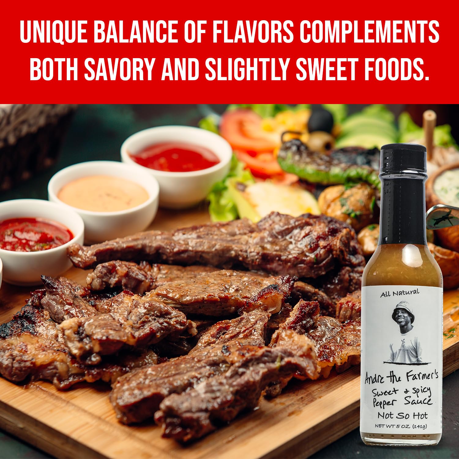 Andre The Farmer Sweet & Spicy Pepper Sauce, Bold Hot Sauce with Chili, Perfect Sweet and Spicy Sauce for Salads, Dips, Marinades, and More (5 oz)