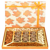 Ghasitaram Gifts Christmas Gifts Chocolates Hampers - Orange Print Dryfruits and 9 pcs English Brittle Chocolate Box