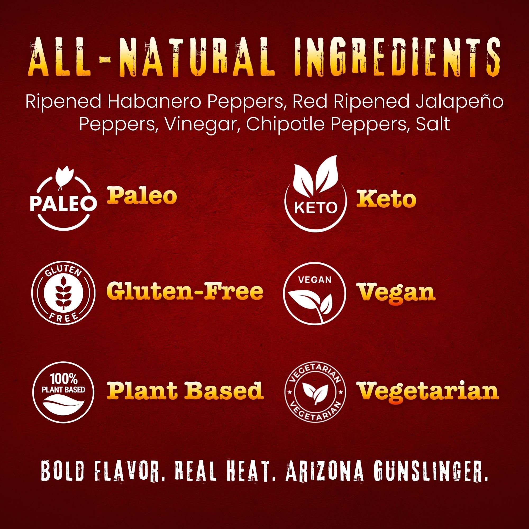 Arizona Gunslinger Chipotle Habanero Pepper Sauce - Smoky Hot Sauce Bottle, No Calorie Marinade & Salsa for Tacos, BBQ, Grilled Meats & Dips, Real