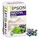 Tipson Organic Matcha Green Tea - Blueberry Flavor - 25 Foil Enveloped Double Chambered Bags - Keto/Paleo