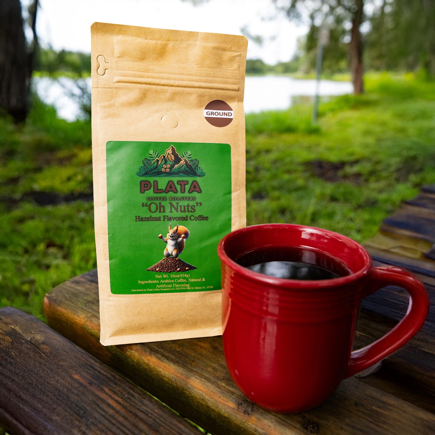 Plata Coffee Roasters "Oh Nuts" A Squirrel's Favorite Brew Ground Coffee 1LB Bag