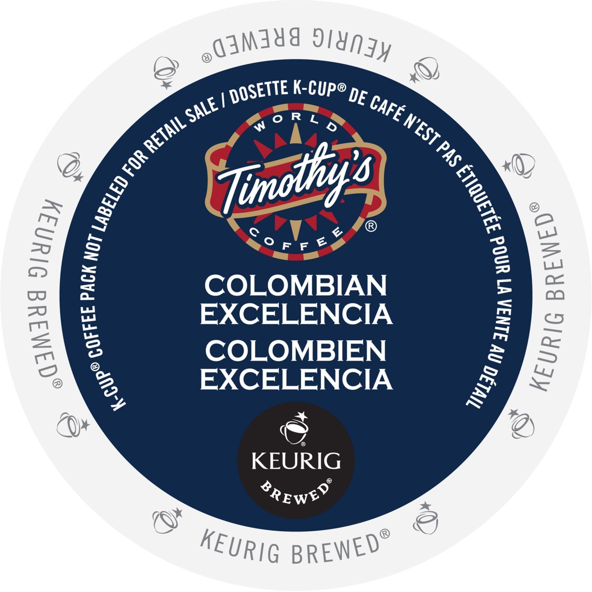 Timothy's World Coffee, Colombia Excelencia, K-Cup Portion Pack for Keurig K-Cup Brewers, 24-Count