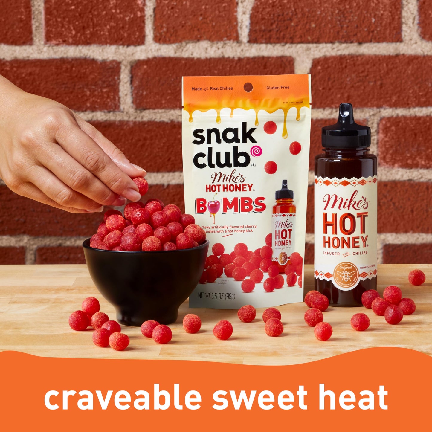 Snak Club Mike’s Hot Honey Bombs Chewy Candy, Cherry Candy with Sweet Heat, Soft Candies, Unique Snacks, 8 oz Family Size Bag