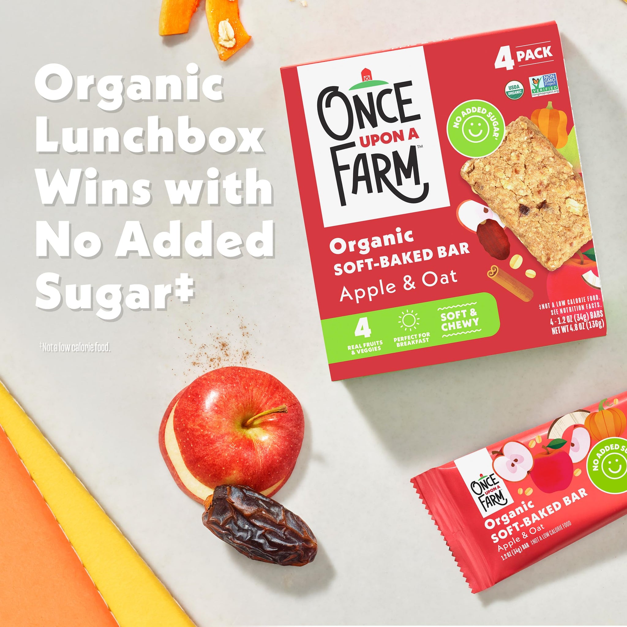 Once Upon a Farm Organic Soft Baked Kids' Bar Multipack, Apple & Oat, 4pk