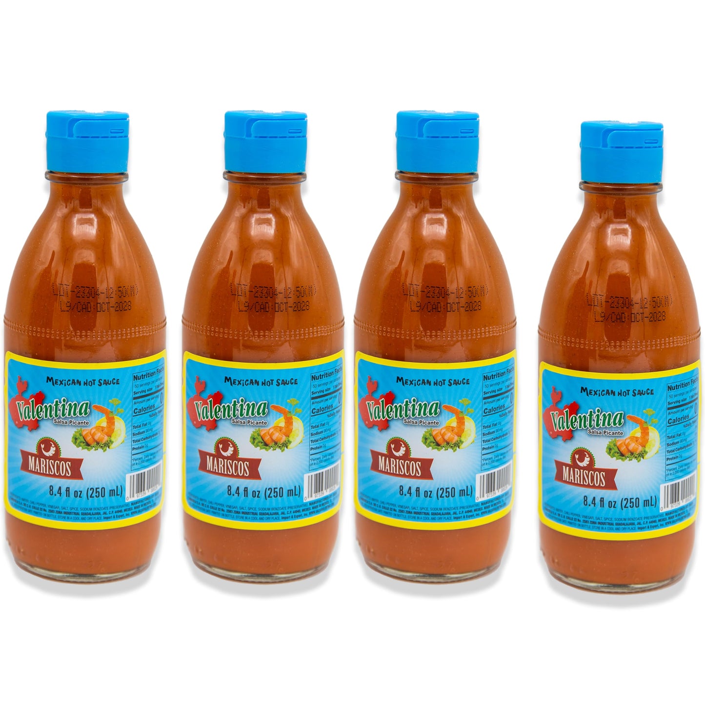 Hot Sauce Bundle - Includes 4 Bottles of Hot Sauces Valentina Blue Label (Mariscos), 8.4 Fl oz each, 33.6 Oz Total by Valentina - Authentic Mexican