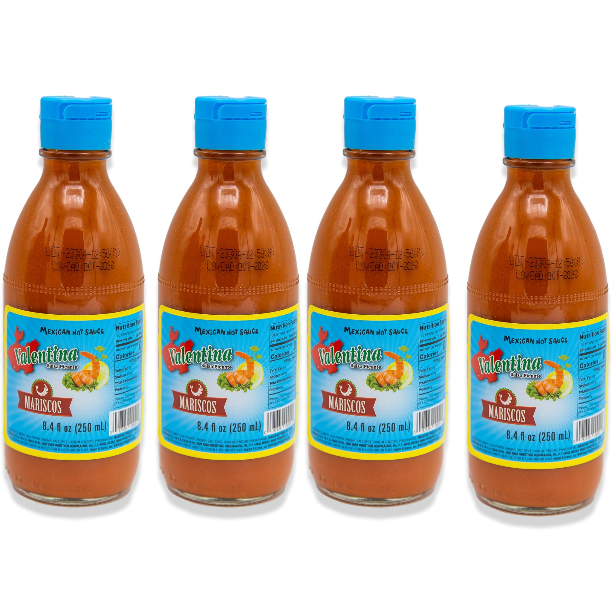 Hot Sauce Bundle - Includes 4 Bottles of Hot Sauces Valentina Blue Label (Mariscos), 8.4 Fl oz each, 33.6 Oz Total by Valentina - Authentic Mexican