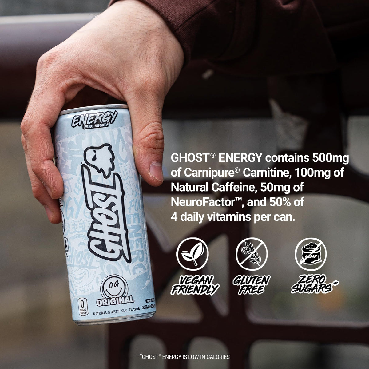 GHOST Energy Drink, Zero Sugars, 4-Pack, Original - 100MG Caffeine, 8.4oz