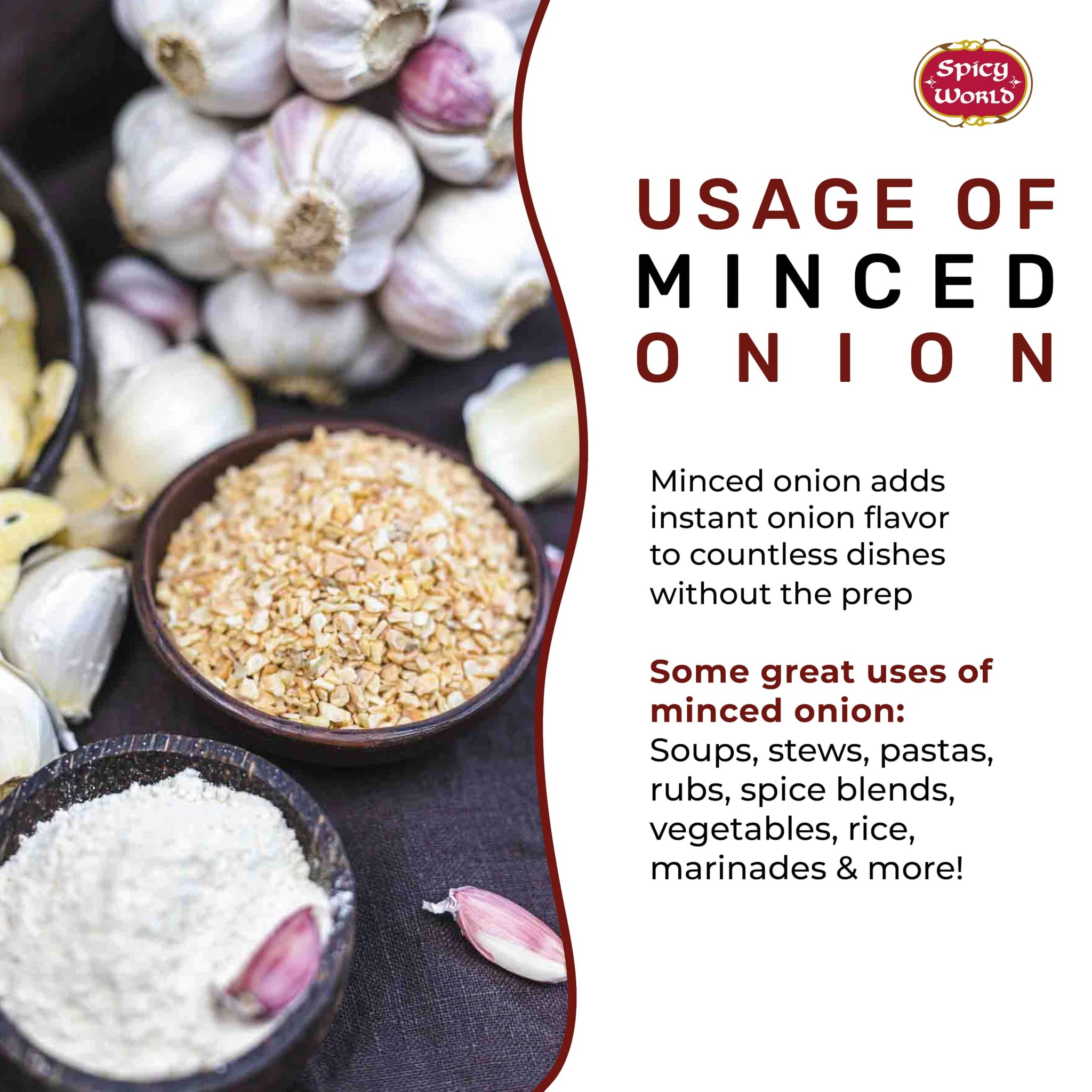 Spicy World Minced Onion 4 LB Jar - Gluten Free, Bulk Dehydrated Chopped Onions for Cooking, Dried Onion Flakes, Non-GMO, Long Shelf Life, Great