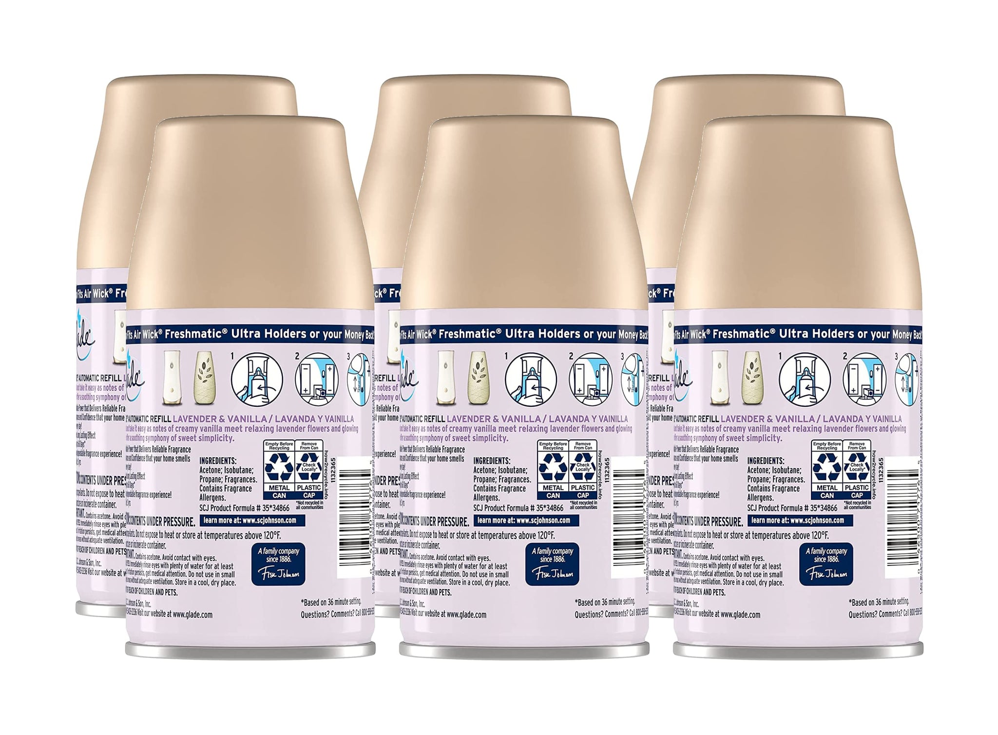 Glade Lavender & Vanilla Automatic Spray Refills Air Fresheners (6.2 Ounce (Pack of 6))