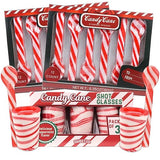 Sweetzo Christmas Edible Candy Cane Stirring Spoons and Shot Glasses, Red and White Peppermint Flavored Utensils - 24 Spoons (3 Glasses)
