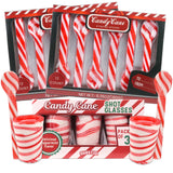 Sweetzo Christmas Edible Candy Cane Stirring Spoons and Shot Glasses, Red and White Peppermint Flavored Utensils - 24 Spoons (3 Glasses)