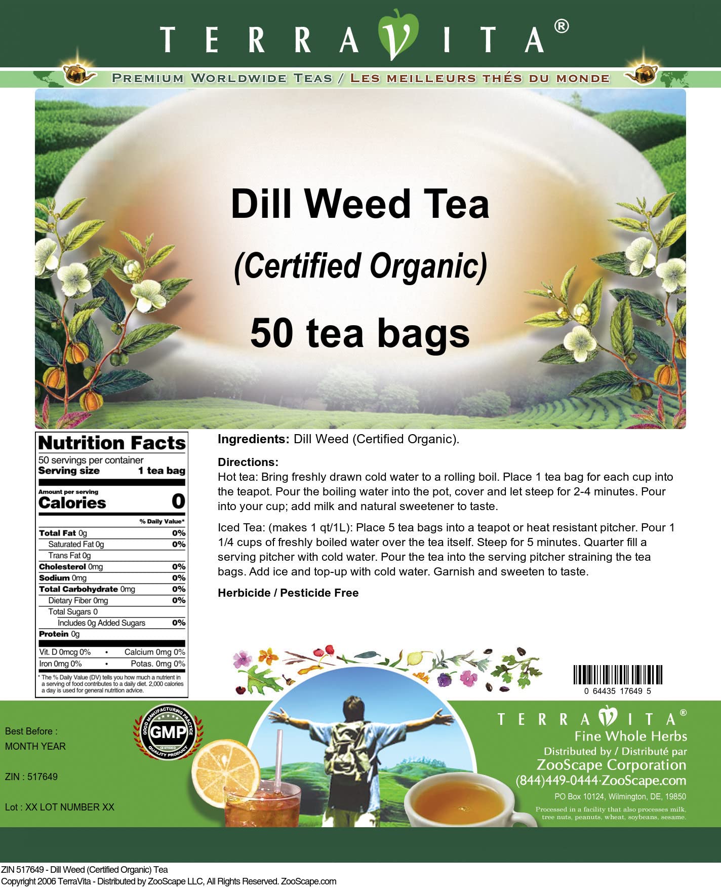 Dill Weed (Certified Organic) Tea (50 tea bags, ZIN: 517649) - 3 Pack