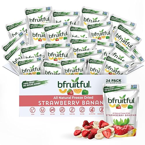 bfruitful Freeze-Dried Strawberry Banana, Freeze Dried Fruit Mix for Kids or Adults, Fresh Fruit Bites, No Sugar Added & Vegan, Kosher, Non GMO, 0.56