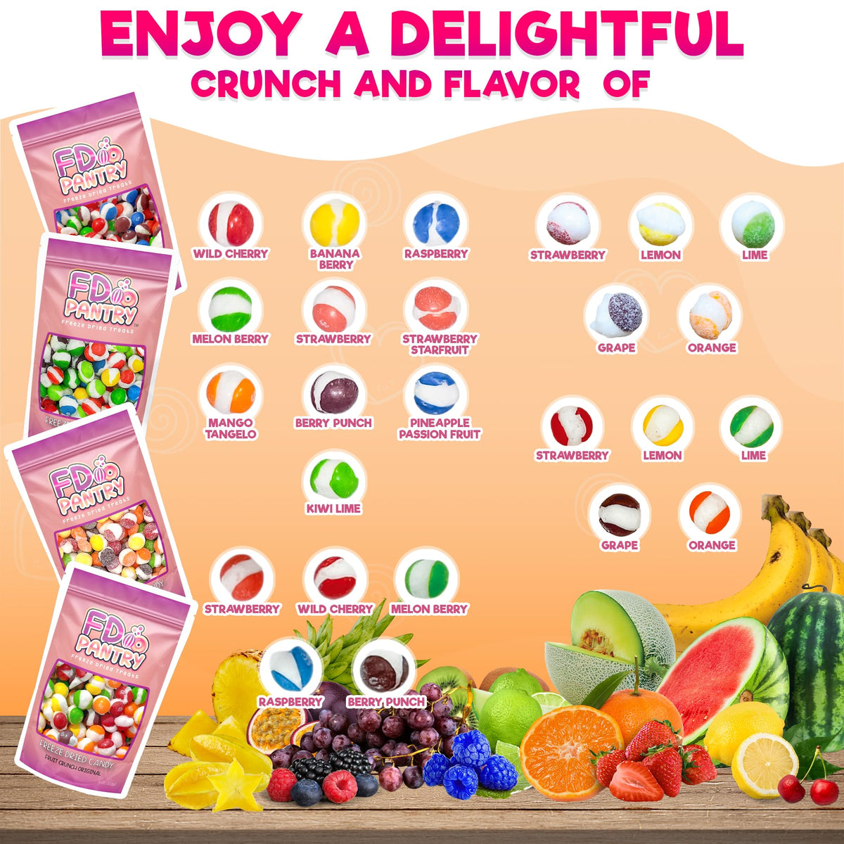 Freeze Dried Candy Variety Pack, Fruit Crunch, 4 oz (4 Pack), Original, Wildberry, Sour, Tropical, Assorted Combo, Gift Bag