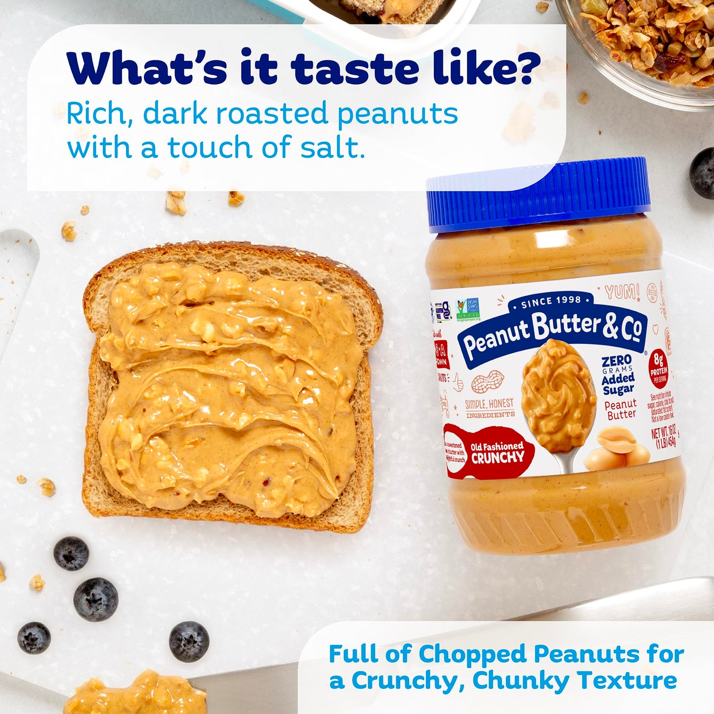 Peanut Butter & Co. Old Fashioned Crunchy Peanut Butter, 8g Protein, Non-GMO Project Verified, No Sugar Added, Gluten Free, Vegan, 16 Ounce (Pack