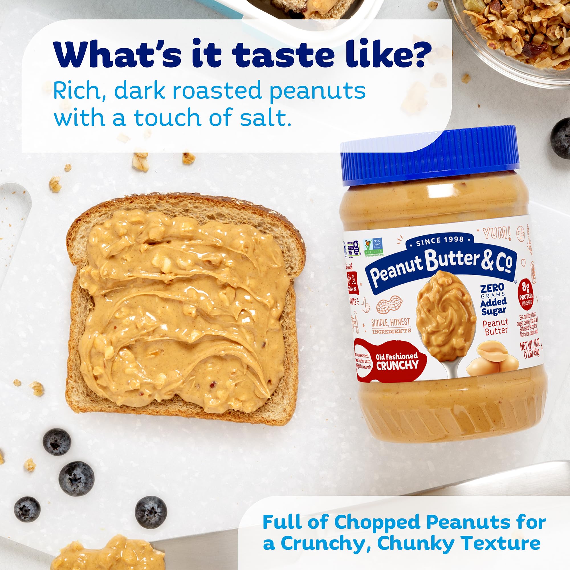 Peanut Butter & Co. Old Fashioned Crunchy Peanut Butter, 8g Protein, Non-GMO Project Verified, No Sugar Added, Gluten Free, Vegan, 16 Ounce (Pack