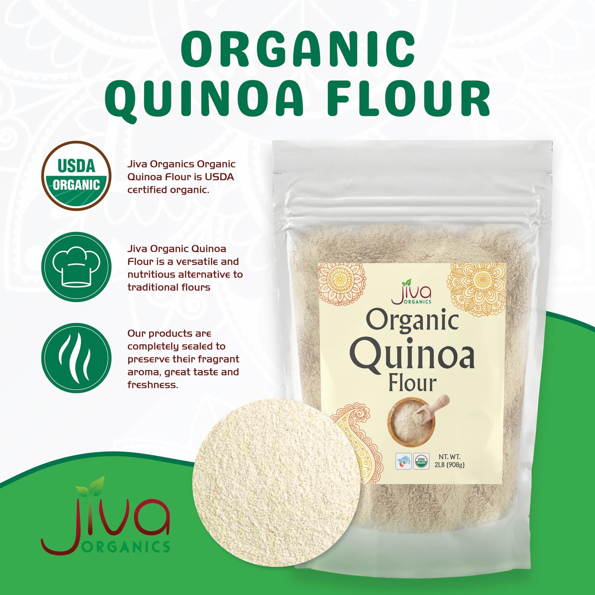 Jiva Organics Premium Quinoa Flour 2 LB Bag - Non GMO