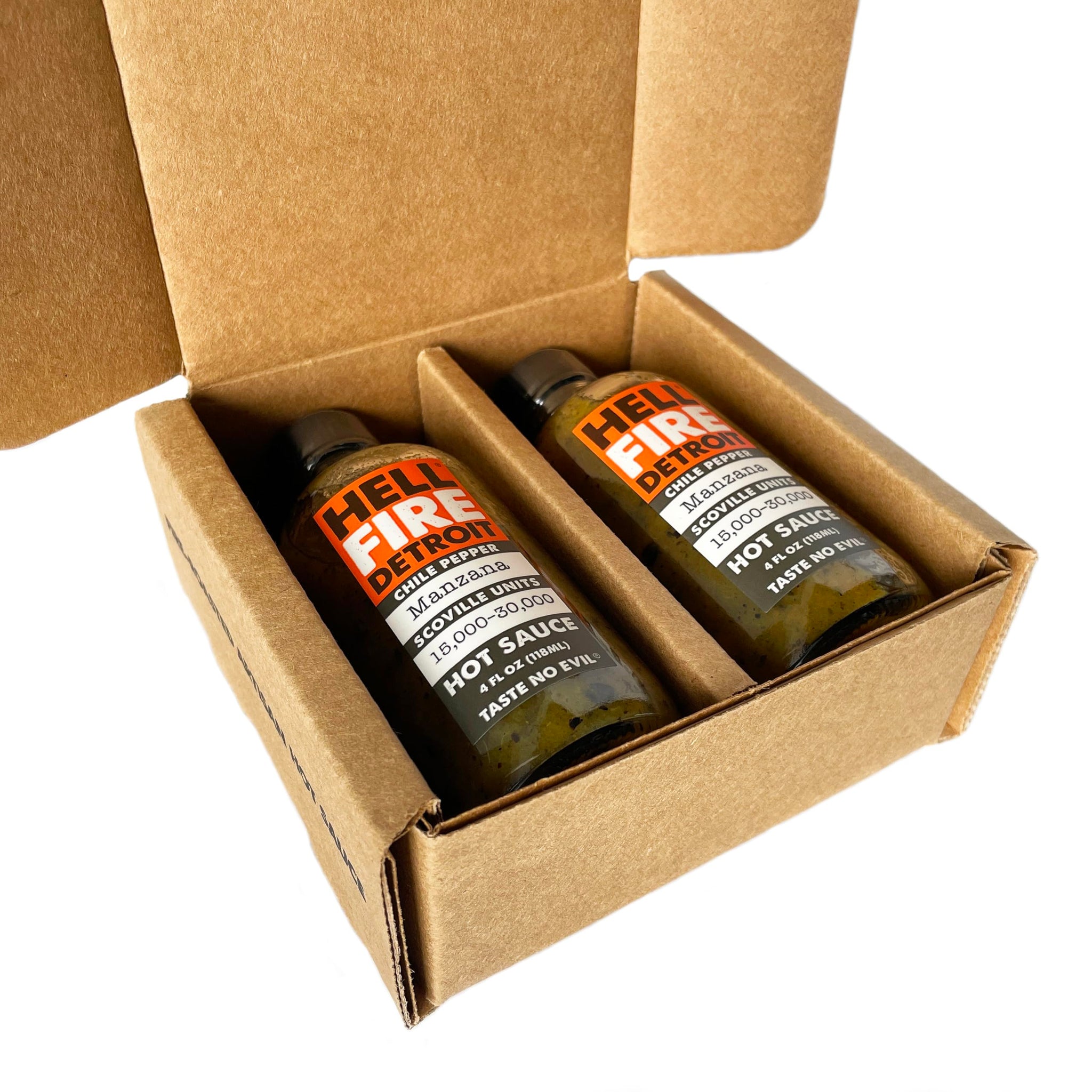 Hell Fire Detroit Manzana Hot Sauce (Hot), Crafted with Fresh, Fire-Roasted Manzana Chile Peppers, All-Natural, Vegan, Gluten-Free, Low Sodium - 4 Fl