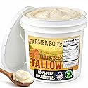 Farmer Bob's Beef Tallow for Cooking 7 lb Bucket - Pure Rendered Beef Fat - 400°F Smoke Point - Deep Frying, Grilling, Soap Making - Keto-Friendly
