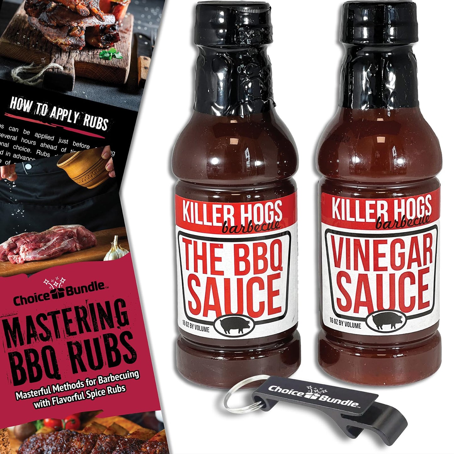 Killer Hogs The BBQ Sauce & Vinegar Sauce Premium 2 pk (32 oz) Great to Dip Toss Glaze & More + Barbecue Masters & Bottle Opener (4 Items)!