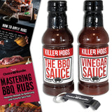 Killer Hogs The BBQ Sauce & Vinegar Sauce Premium 2 pk (32 oz) Great to Dip Toss Glaze & More + Barbecue Masters & Bottle Opener (4 Items)!