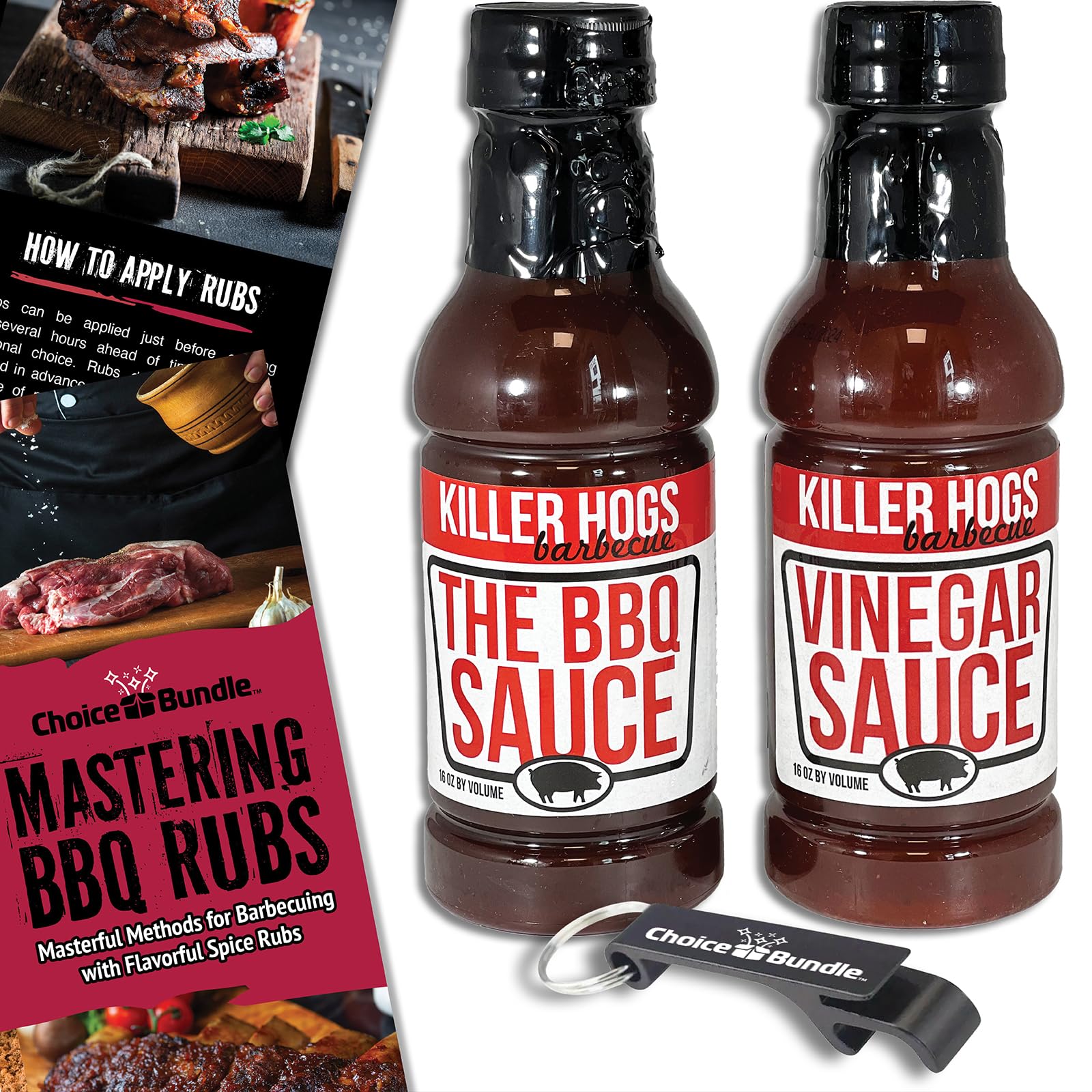 Killer Hogs The BBQ Sauce & Vinegar Sauce Premium 2 pk (32 oz) Great to Dip Toss Glaze & More + Barbecue Masters & Bottle Opener (4 Items)!