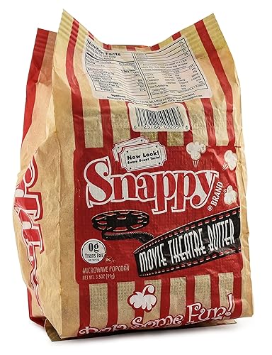 Snappy Movie Theater Butter Microwave Popcorn, 3.5 oz Large Bags, 48 Pack, Non-GMO, Whole Grain