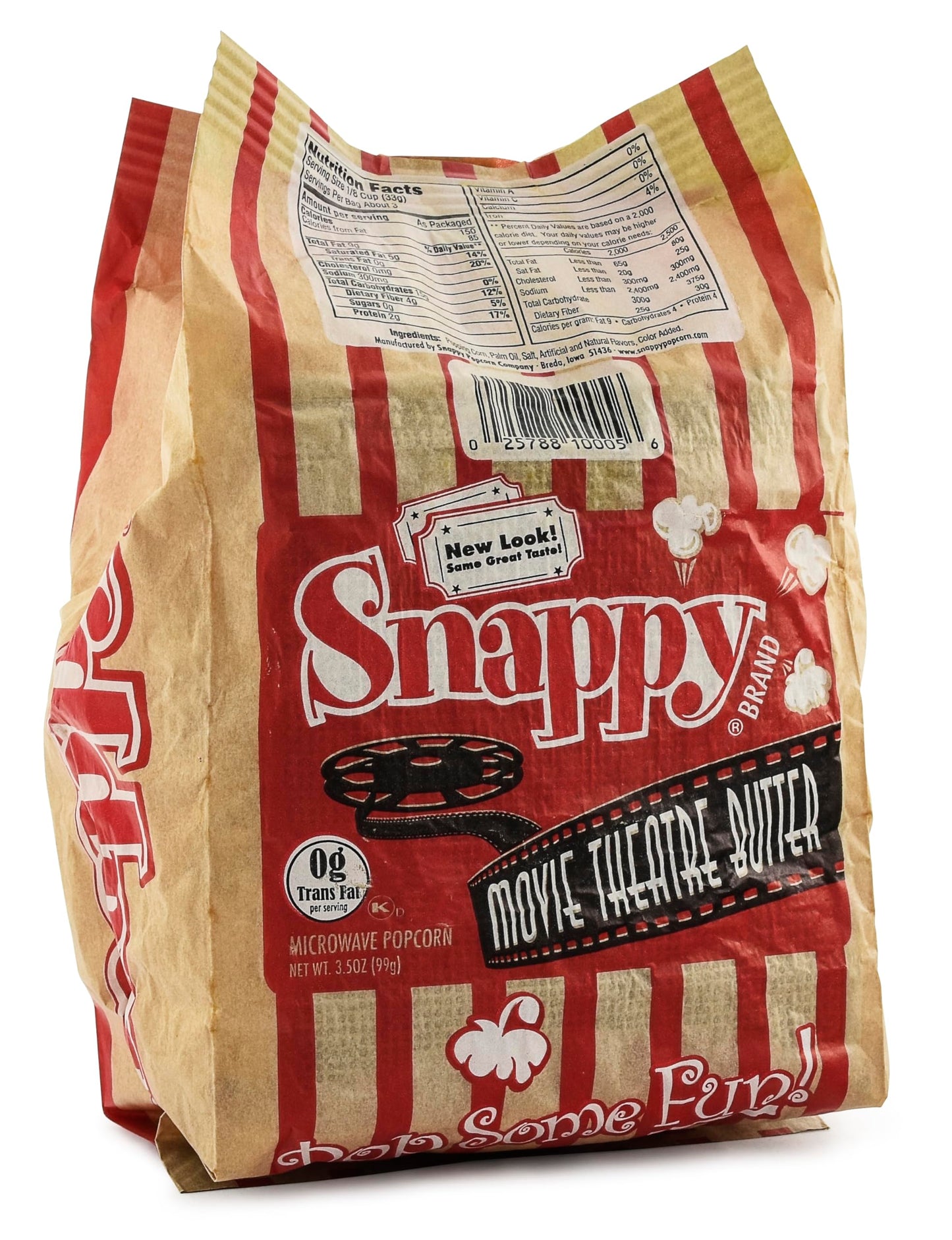 Snappy Movie Theater Butter Microwave Popcorn, 3.5 oz Large Bags, 48 Pack, Non-GMO, Whole Grain
