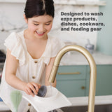 ezpz Mushroom Sponge (Sage) - Odor-Resistant Kitchen Sponge with Soft Bristles, Non-Slip Handle, Suction Base - Gently Cleans Pans, Dishes and Feeding
